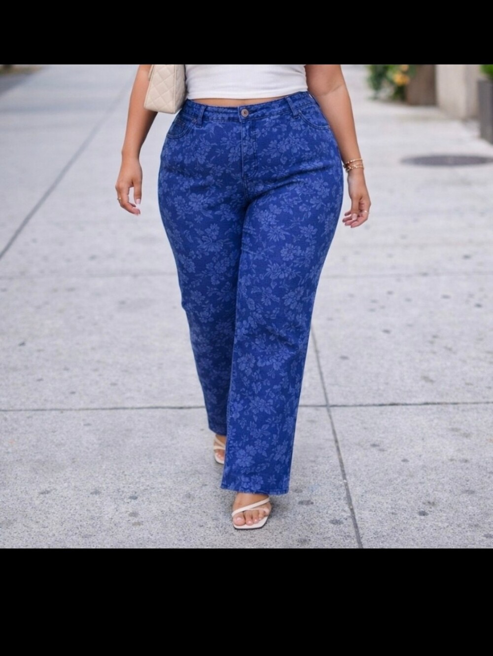 LC Lauren Conrad Blue Floral Straight-Leg Jeans